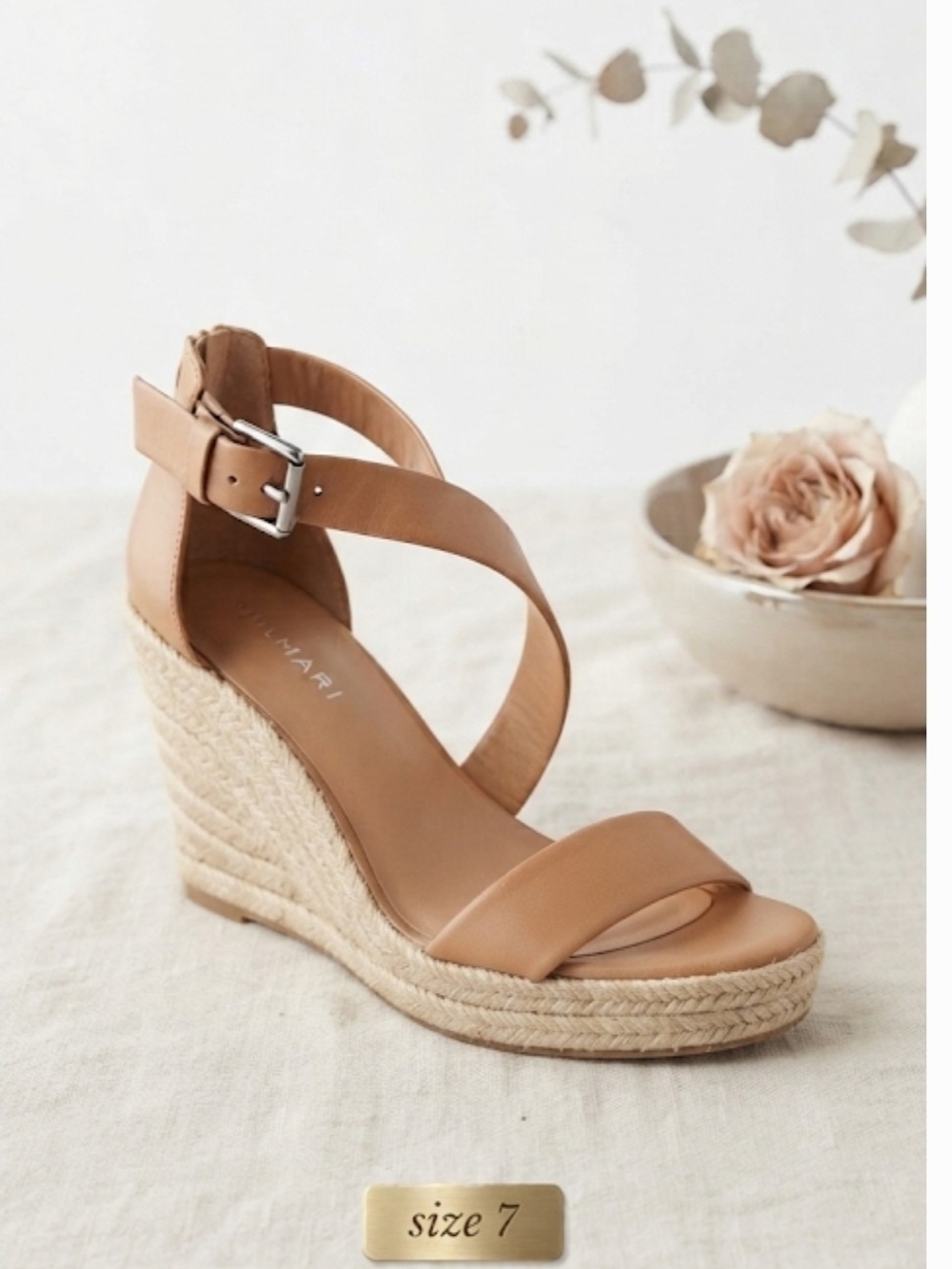 Tahari Tan Espadrille Wedge Sandals